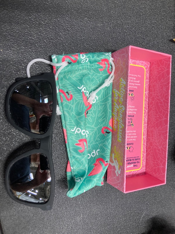 Photo 1 of ***PLZ REFER TO PICS FOR MINOR DAMAGE ON LENS***goodr Ron's Smoke and Mirrors Polarized Sunglasses for Men & Women, Limited Edition, Medium Sized (OG), Black Solid Frame with Silver Mirrored Reflective Lenses, UV400 Protection, No Slip, No Bounce