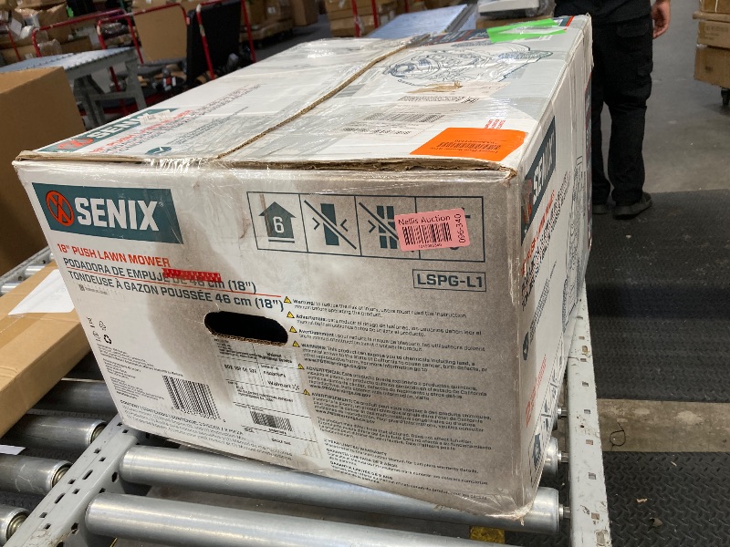 Photo 1 of ***THERE IS AN OILY SUBSTANCE THAT HAS LEAKED OUT OF MOWER AS SEEN ON THE OUTER BOX***SENIX Gas Lawn mower, 18in Cutting Blade / 19in Cutting Deck, 144cc 4-Cycle Engine Push Mower with Side Discharge