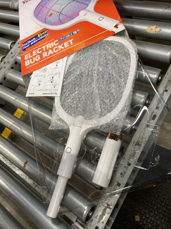 Photo 1 of ***BY THE PACKAGING, IT APPEARS THERE IS A PIECE MISSING. PLZ CONSULT PICTURES***YsChois Electric Fly Swatter Racket, Rechargeable Fly Zapper - 4000 Volt, Exclusive 2-in-1 Bug Zapper Racket - USB Charging, 1800mAh Li-Battery, Indoor & Outdoor Use, White