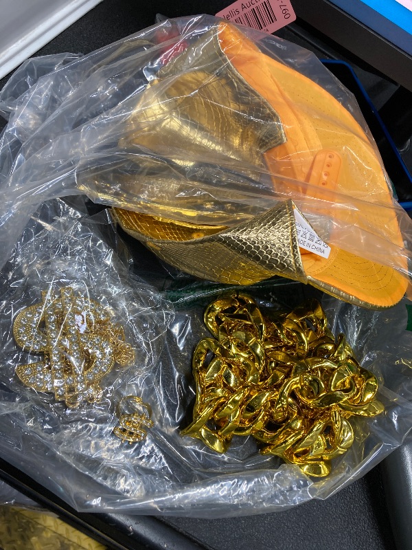 Photo 1 of ***SOME ITEMS ARE MISSING***GIFIKOI 80s 90s Hip Hop Costumes Outfit Kit Fake Gold Chain Necklace Gold Dollar Sign Cap Jewelry Set Rapper Accessories