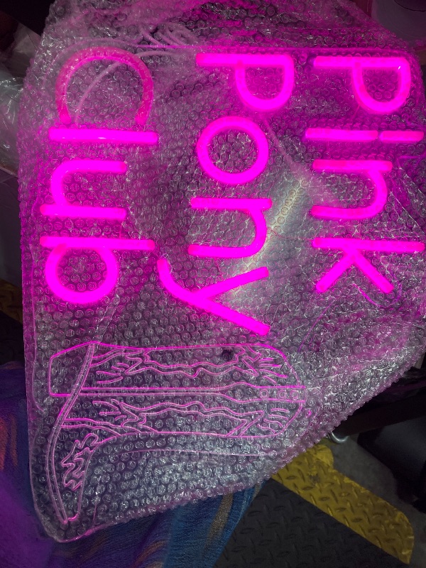 Photo 1 of ***PLZ REFER TO ACTUAL PICTURES AS TO FUNCTION*LETTER C DOES NOT LIGHT UP***Pink Music Neon Sign CD Lyrics LED Light Wall Decor for Bedroom, Music Party, Room and Bar Party Decoration Gift for Friends