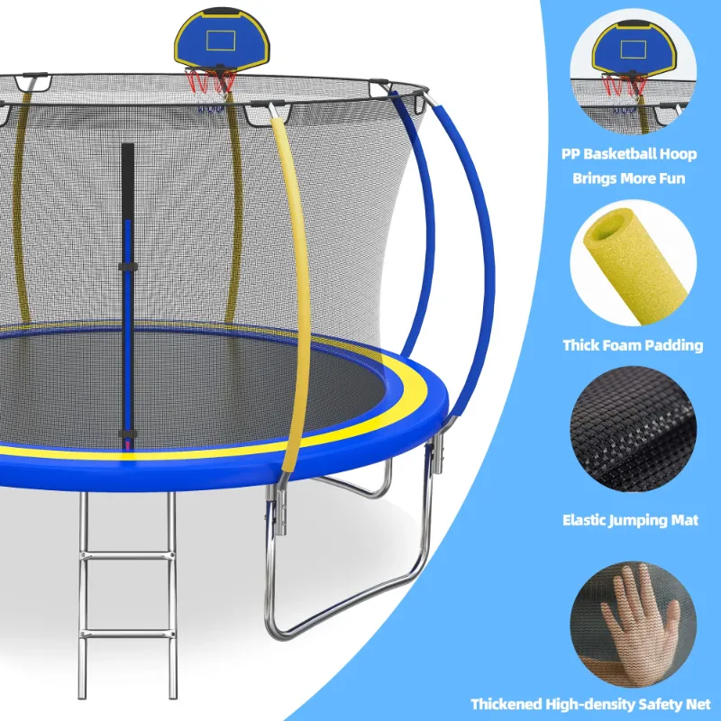 Photo 1 of 10 FT Trampoline for Kids with Basketball Hoop, SEGMART Upgraded Kids Outdoor Trampoline with Enclosure Net and Ladder, Heavy Duty Round Recreational Trampoline for Indoor Outdoor Backyard
