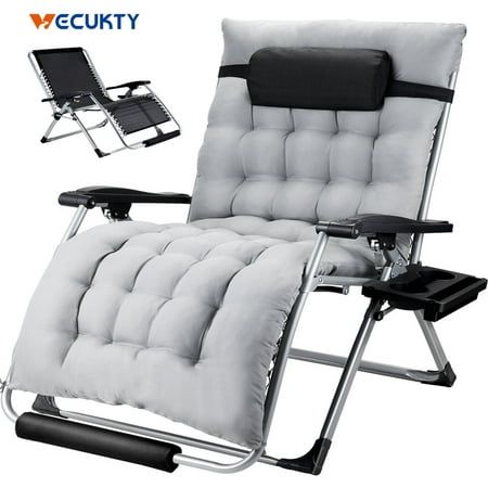 Photo 1 of ** Partial Set ** Missing Cushions ** Zero Gravity Chair VECUKTY Patio Lawn for Indoor and Outdoor Chairs 550lbs Oversized XL 33IN Ergonomic Lounge Folding Reclining Chair Gray
