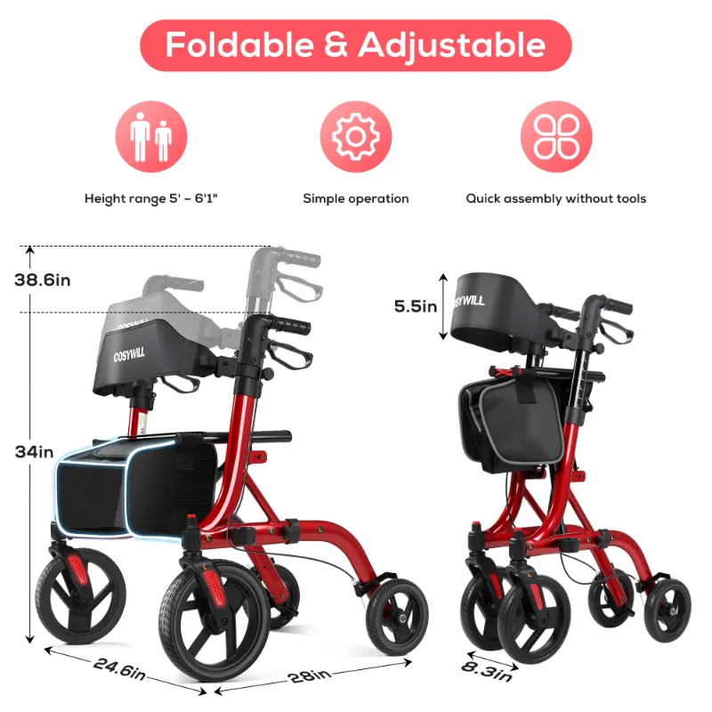 Photo 1 of ** Stock Picture For Reference Only ** COSYWILL Walker with Seat, Foldable Rollator Walker, Black
