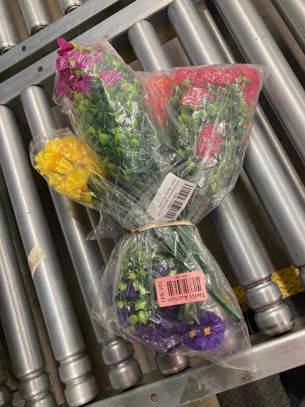 Photo 1 of *** The photo is a reference** the items is different 12PCS Artificial Fake Outdoor Flowers Plants, Faux Silk Realistic Morning Glory Floral Arrangement Planter UV Resistant for Porch Patio Window Box Balcony Garden Decor (Eucalyptus Grass 6 Colors)