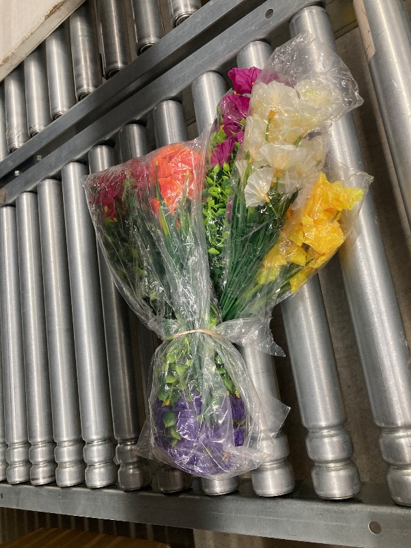 Photo 1 of *** The photo is a reference** the items is different 12PCS Artificial Fake Outdoor Flowers Plants, Faux Silk Realistic Morning Glory Floral Arrangement Planter UV Resistant for Porch Patio Window Box Balcony Garden Decor (Eucalyptus Grass 6 Colors)