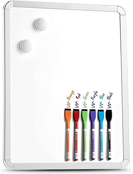 Photo 1 of  Magnetic Dry Erase White Board - Mini Refrigerator Whiteboard Set - Lightweight Small Personal Memo Boards with 6 Markers - Smooth Surface and Eraser Caps - Fridge and Wall Mountable
