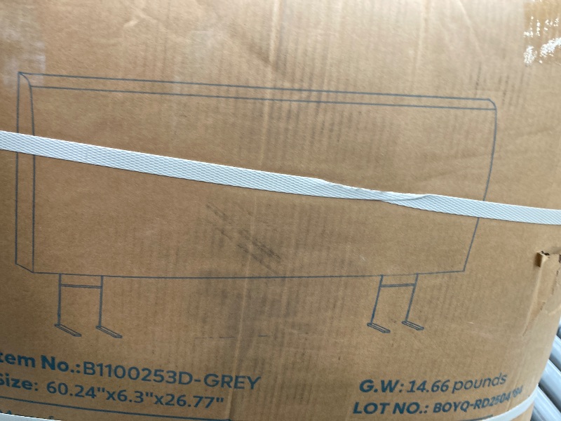 Photo 1 of ** partial set ** Missing legs ** Damaged ** ROQ Linen Upholstered Headboard for Full & Queen Size Bed, Vertical Channel Tufted Rectangular Headboard with Solid Wood Legs & Adjustable Width, Padded Bed Backboard, Easy Assembly (Gray)
