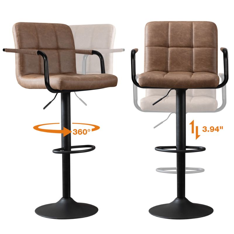 Photo 1 of **MISSING PARTS TO BASE ON BOTH/PARTS ONLY**JONPONY Bar Stools Set of 2, Back and Armrest,Vintage Leather Modern Bar Chairs for Home and Kitchen Counter,Brown,Low Back
