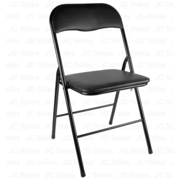Photo 1 of "Folding Chair with Cushion, Black, 17-inch Seat Height"

