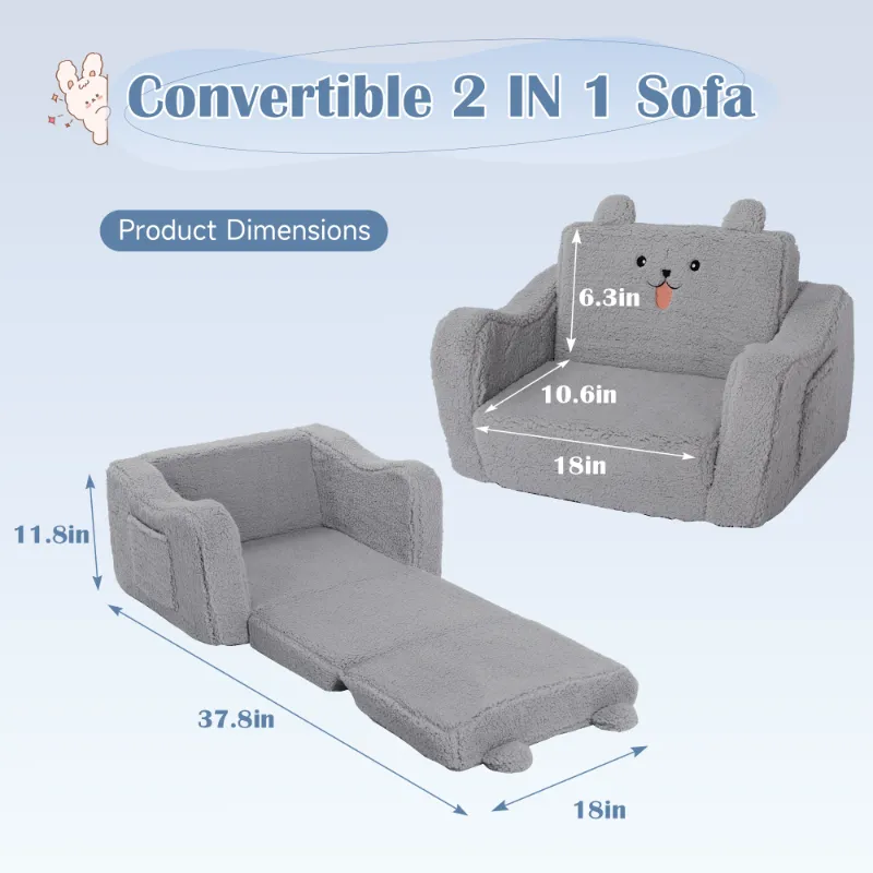 Photo 1 of **INNER CUSHION DAMAGED ON ONE ARM REST**AILEEKISS Toddler Sofa Chair, 2-in-1 Foldable Baby Couch Flip Open Sofa Bed for Playroom, Grey
