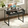 Photo 1 of **SOME SCREW HOLES HAVE DAMAGE/MISSING PARTS**32 Inch Black Writing Desk with 2 Fabric Drawers & Storage Bag, Modern Study Table with Storage for Student/Kids, Small Computer Desk for Small Space, Home Office Desk