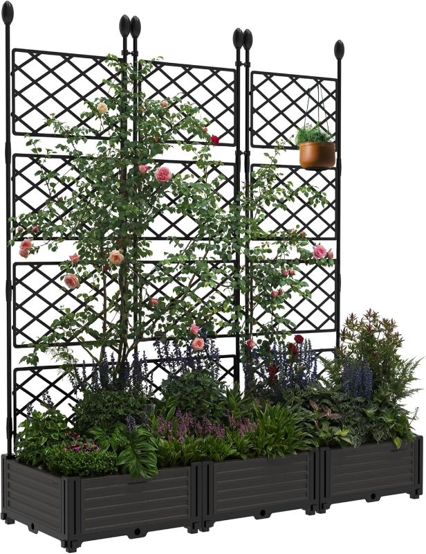 Photo 1 of 
3 PCS Raised Garden Bed Kit with Trellis - Vertical Planter Box for Balcony Privacy Screen, Small Space Gardening, Climbing Plants, Vegetables & Flowers - Patio, Deck Outdoor Planter