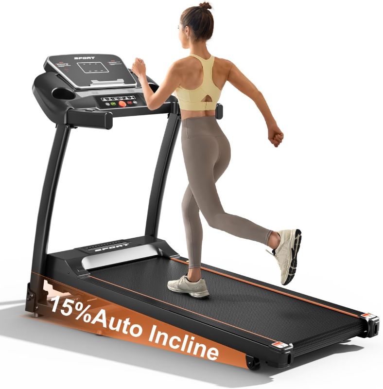 Photo 1 of  Fitness Home Folding Incline Treadmill with Pulse Sensors, 3.0 HP Quiet Brushless, 300 lbs Capacity (Black or Gray)