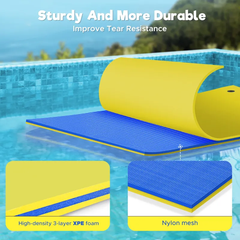 Photo 1 of WARMOUNTS Water Floating Mat Foam Pad, 9x6ft Bouncy Tear-Resistant XPE Foam, Recreation and Relaxing for Pool Lake River Ocean Outdoor Water Activities,
