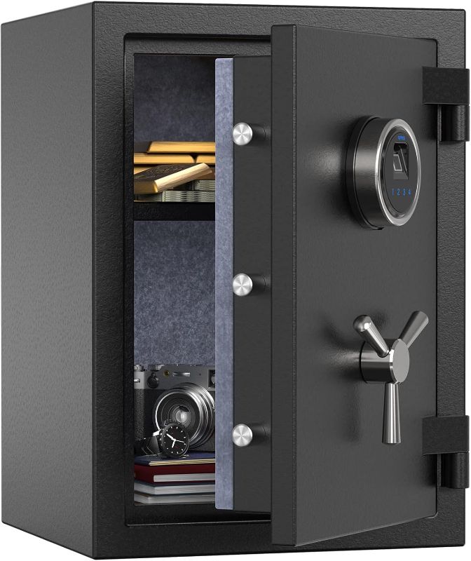 Photo 1 of **MISSING PARTS OF THE HANDLE.**


RPNB Deluxe Biometric Fireproof Safe Box,Digital Fingerprint Fireproof Waterproof Safe with Touch Screen,Removable Shelf and 3 Spoke Handle,Home Safes for Cash Documents Jewelry,1.29 Cubic Feet