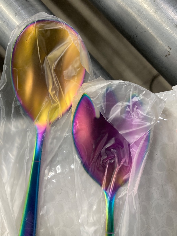 Photo 1 of ***(MISSING PIECES- THIS IS 2 PIECE SET ONLY)***
Evanda Rainbow Salad Server Set 2 Pieces, Titanium Rainbow Plating Stainless Steel Salad Serving Set, Salad Spoon, Salad Servers, Salad Fork, Dishwasher Safe