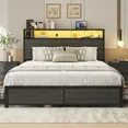 Photo 1 of **MISSING PARTS***Fluest Queen Bed Frame with 2-Tier Headboard,Metal Support,USB Port & LED Light, 4 Storage Drawers, Grey