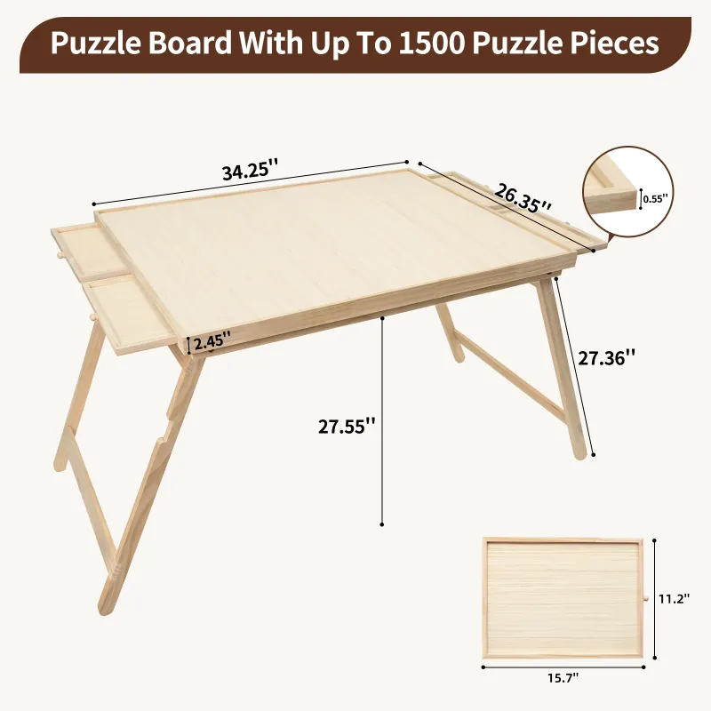 Photo 1 of  H Wooden Folding Puzzle Table with  Sliding Drawers and Covers 1500 Pieces Portable Jigsaw Puzzle Board for Adults and Kids 34 X 26
