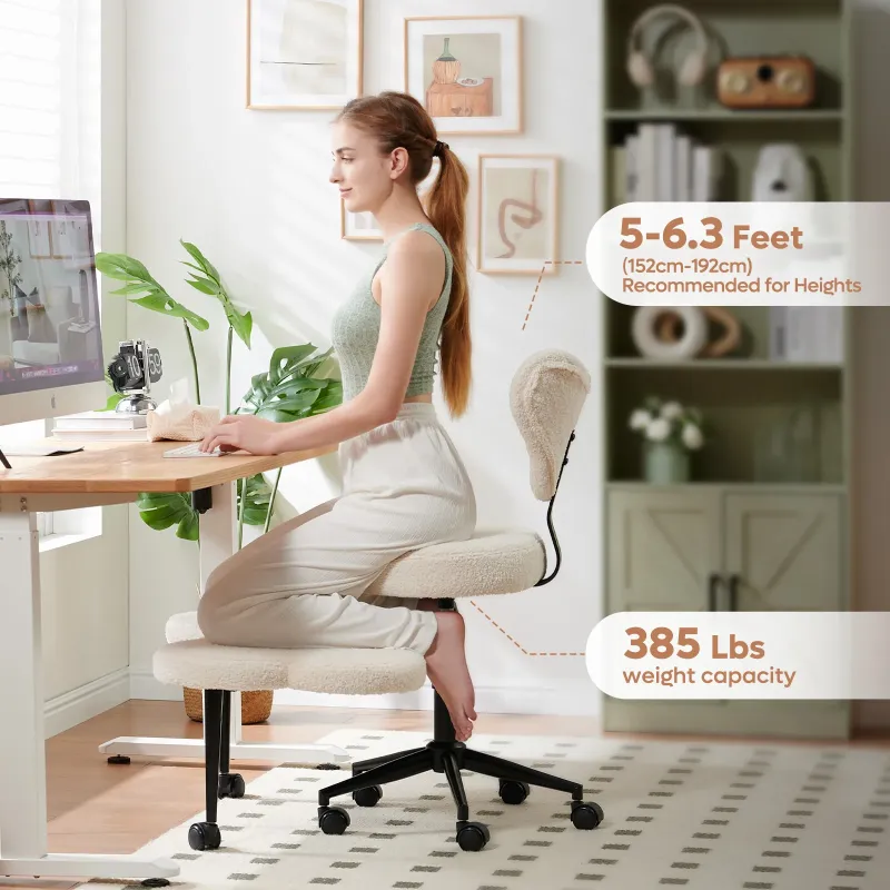 Photo 1 of **USED**Pinmoco Ergonomic Cross Legged Swivel Chair, Adjustable Height and Teddy Fabric, Meditation& ADHD Chair with Back Support, Home and Office, Off White
