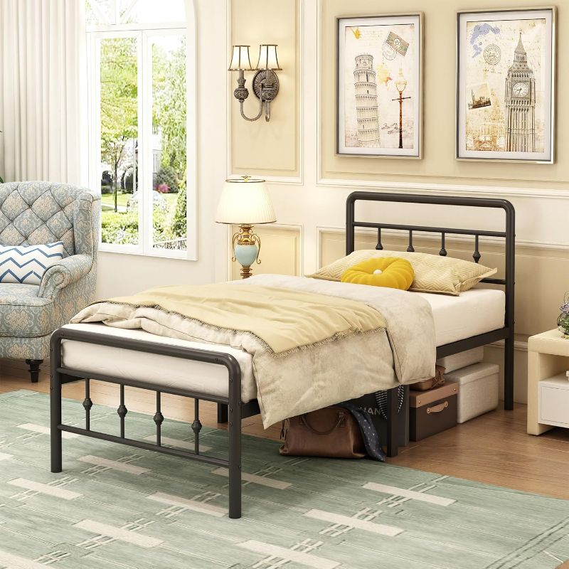 Photo 1 of **MISSING HARDWARE**EMODA 16 Inch Twin XL Bed Frames with Headboard and Footboard, Heavy Duty XL Twin Metal Slats Support Mattress Foundation, No Box Spring Needed, Easy Assembly