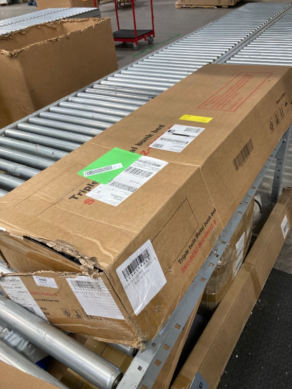 Photo 1 of ***BOX 2 OF 2 -MISSING BOX 1 OF 2 - SELLING AS PARTS ONLY*** 
Triple Twin Bunk Bed - 3-Tier Black Metal Frame, Space-Saving Design for Teens - No Box Spring Needed *product may differ slightly from picture*