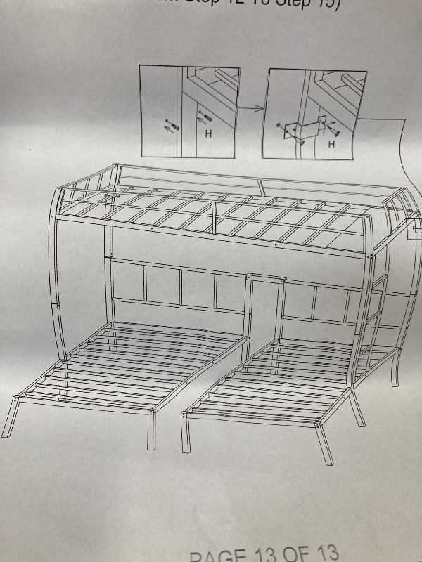 Photo 1 of ***BOX 2 OF 2 -MISSING BOX 1 OF 2 - SELLING AS PARTS ONLY*** 
Triple Twin Bunk Bed - 3-Tier Black Metal Frame, Space-Saving Design for Teens - No Box Spring Needed *product may differ slightly from picture*