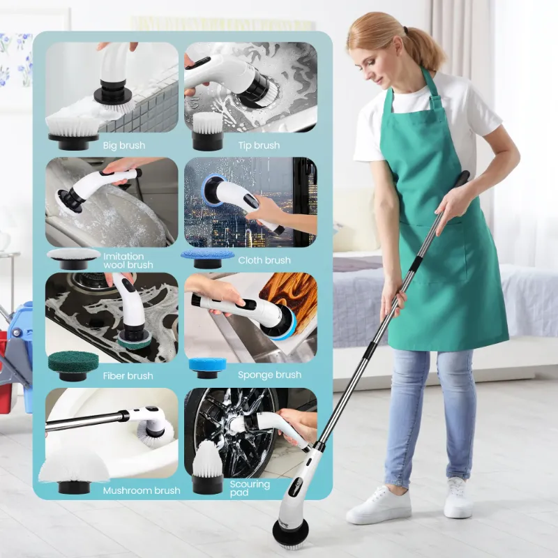 Photo 1 of **SIMILAR ITEM** BIMZUC Electric Spin Scrubber, Cordless Cleaning Brush, 8 Replaceable Heads, Adjustable Handle, 400 RPM Power, for Bathroom, Kitchen, Floors, White
