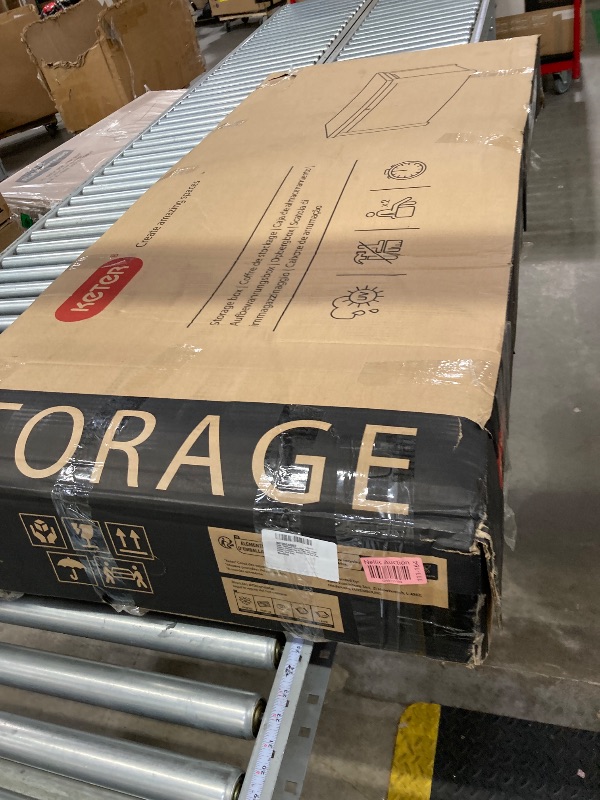 Photo 1 of ***(PARTS ONLY -MISSING PIECES -SELLING AS PARTS ONLY)***  Westwood 150 Gallon Resin Large Outdoor Storage Box for Patio Furniture, Outdoor Cushions, Garden Tools and Pool Floats, Dark Grey  ***(BOX RIPPED/TORN)***