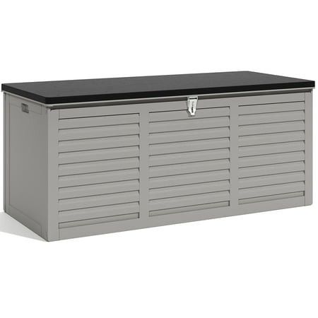 Photo 1 of 130 Gallon Resin Deck Box Outdoor Lockable Storage Container for Patio Cushions Garden Tools Pool Supplies Toys Waterproof and UV Resistant Rein
