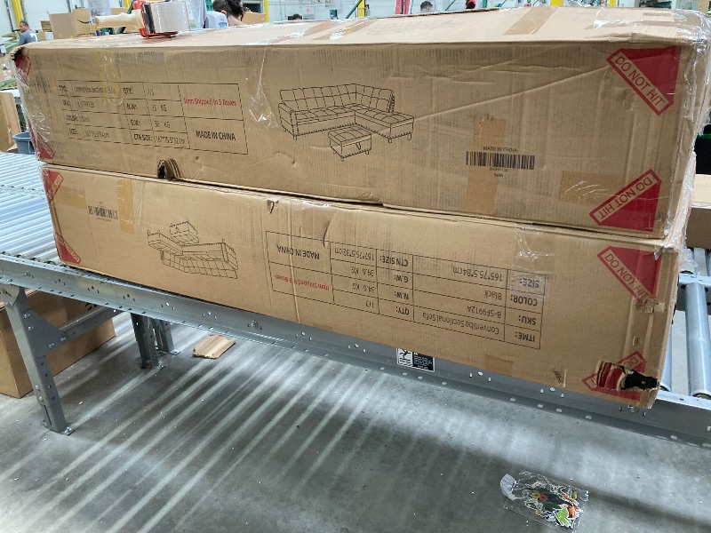 Photo 1 of **Missing Box 3, I think is the chair missing***FONTOI Leather Sectional Couch Sofa, Modern Nail-Head Design L Shaped Sectional Sofa for Living Room, 4 Seat L Couch with Cup Holder for Bedroom, Black ZA