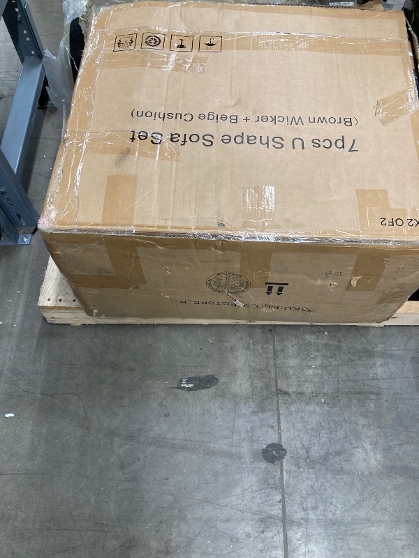 Photo 1 of ***BOX 2 OF 2 - PARTS ONLY -SELLING AS IS MISSING BOX 1 OF 2 *** Piece Outdoor Patio Furniture Set with Coffee Table, Rattan Deck Conversation Sofa Set, All-Weather Sectional Rattan Sofa with Glass Top Coffee Table, Garden, Porch, Poolside, Brown + Beige