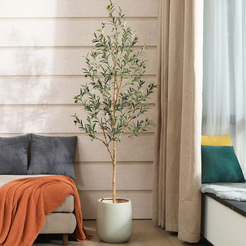 Photo 1 of DR.Planzen 6ft Artificial Olive Tree Indoor, Tall Faux Olive Tree, Artificial Plants with Natural Wood Trunk and Lifelike Fruits for Home Office Decor
