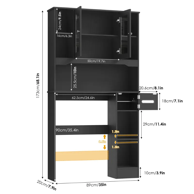 Photo 1 of 
Homfa Over The Toilet Storage Cabinet with Toilet Paper Holder Stand, Above Toilet Organizer with Glass Doors, Behind Toilet Shelf for Restroom, Bathroom, Laundry, Black

