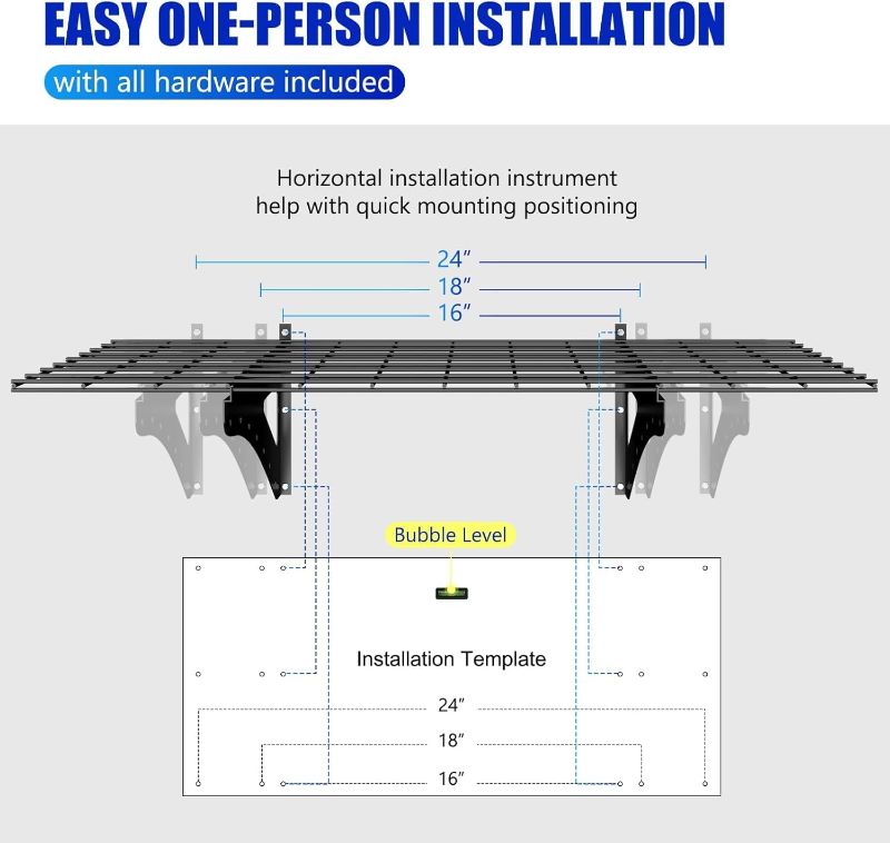 Photo 1 of  Garage Wall Shelving, 2x4ft Walls Shelf Storage Rack, Sturdy Walls Shelves for 550 LBS, Black, 