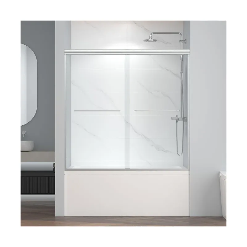 Photo 1 of **GLASS ONLY/MISSING HARDWARE AND FRAME**ENSO SENKA BRUSHED NICKEL Bathtub Shower Doors 60" W x 58" H Semi Frame Double Sliding Glass Shower Doo...