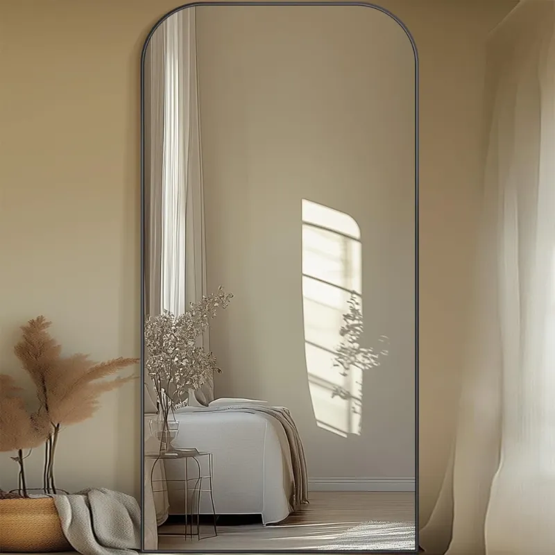 Photo 1 of Floor Mirror, Arched Full Body Standing Mirror for Bedroom & Living Room, Black