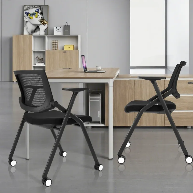 Photo 1 of 2 Pack Folding Office Chair Stackable Conference Room Chairs with Wheels and Padded Mesh Back Ergonomic for Reception Meeting
