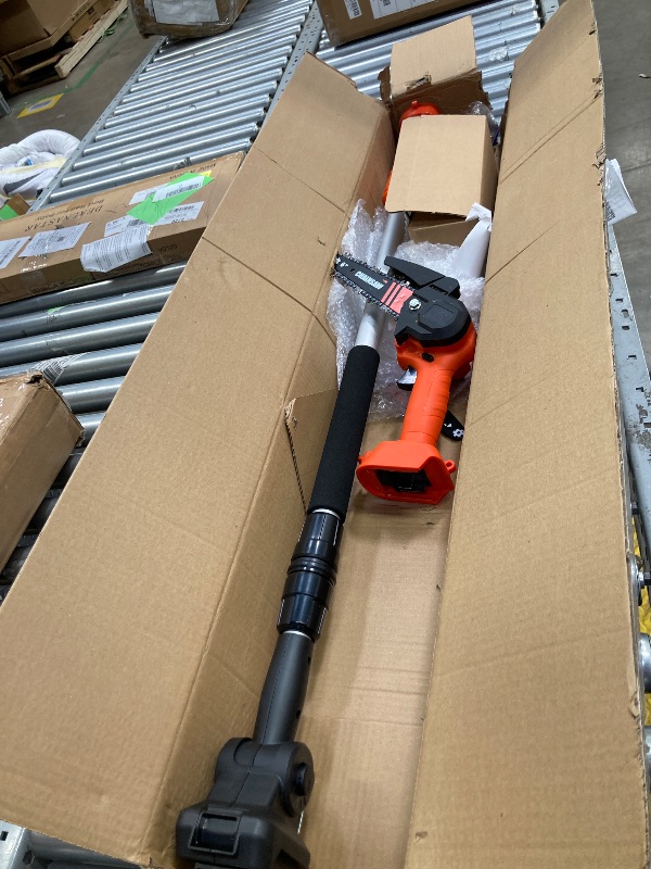 Photo 1 of 2 in 1 Cordless 6 inch Pole Saw & Mini Chainsaw with 2 Battery, Power Electric Polesaw for Tree Trimming, Chain Saw with Extension Pole, Limb Branch Cutter Pruner
