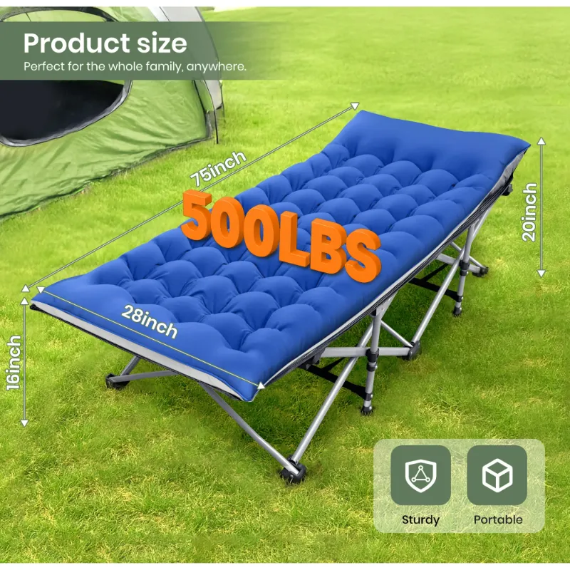 Photo 1 of    **** DOESN'T HAVE THE MATTRESS
  GVDV Folding Camping Cot with 2 Sided Comfort Mattress, Double Layer Oxford Fabric Folding Bed, Portable Sleeping Bed Cot for Camp Office Nap Beach Travel
