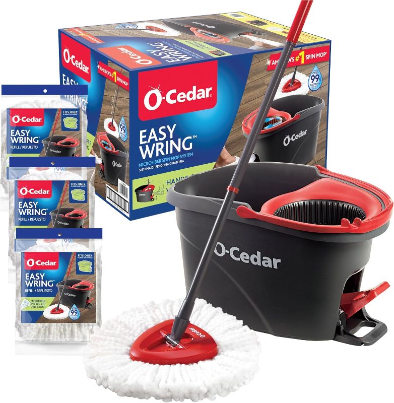 Photo 1 of   DIRTY  O-Cedar Easywring Microfiber Spin Mop & Bucket Floor Cleaning System with 3 Extra Refills
