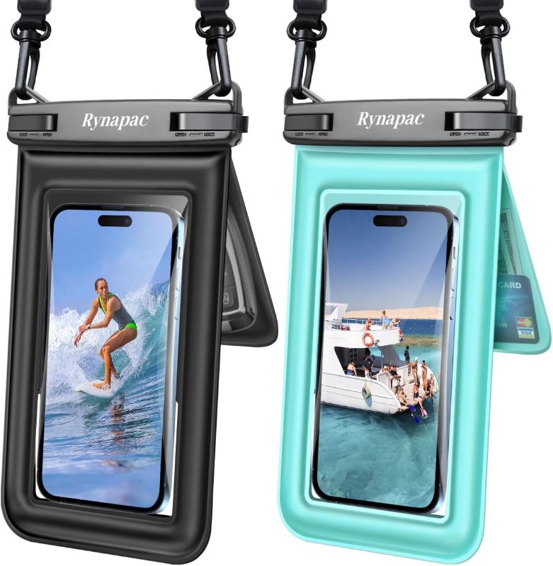 Photo 1 of [Up to 8.5''] Floating Waterproof Phone Pouch, Double Bags Waterproof Phone Case with Lanyard for iPhone 16 15 Pro Max, Galaxy S25 S24 Ultra, IPX8 Cellphone Dry Bag Beach Cruise Ship Essentials 2 Pack
