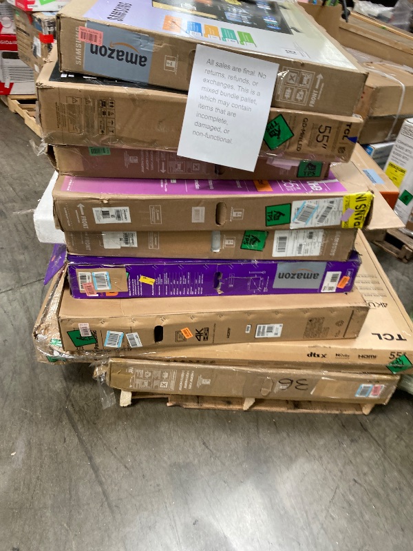 Photo 1 of ********No returns***No refund*******TV pallet doesn't work, only for parts of different brands and sizes. Some turn on, others don't. Broken screens, possibly missing cables and remote control. Returns not accepted. Final sale, approximate retail price o