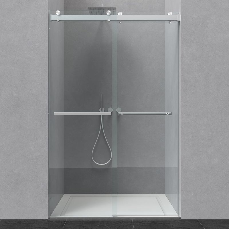 Photo 1 of ***(MISSING HARDWARE -PARTS ONLY -SELLING AS PARTS ONLY)***44-48” x 76” Frameless Shower Door, 5/16" (8mm) Clear SGCC Tempered Glass, Bathroom Dual Sliding Shower Doors, Brushed Nickel 2pcs.
