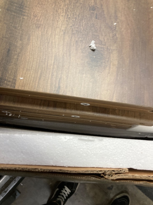 Photo 1 of LITTLE TREE 63" Rustic Oval Dining Table for 4-6, Sturdy MDF Farmhouse Kitchen Table with Metal Strip Base, for Living Room, Office, Restaurant, Multi-Use, Umber