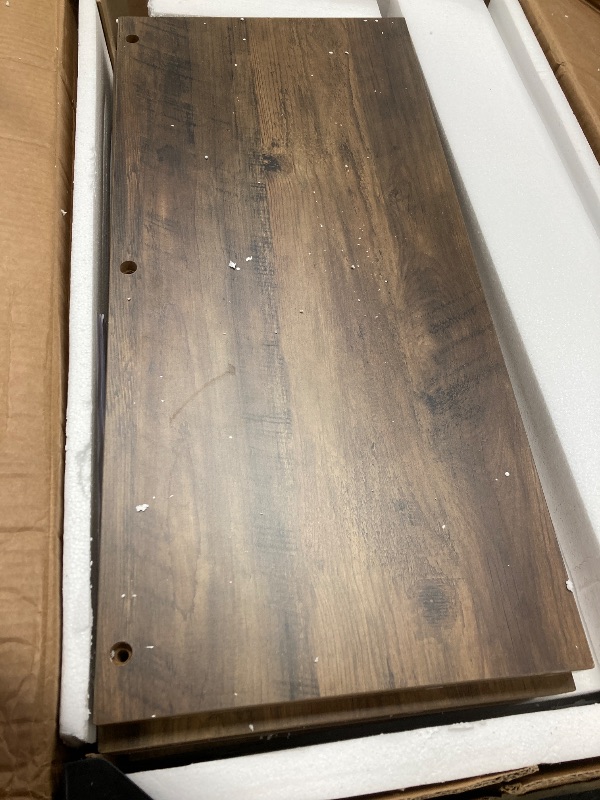 Photo 1 of LITTLE TREE 63" Rustic Oval Dining Table for 4-6, Sturdy MDF Farmhouse Kitchen Table with Metal Strip Base, for Living Room, Office, Restaurant, Multi-Use, Umber