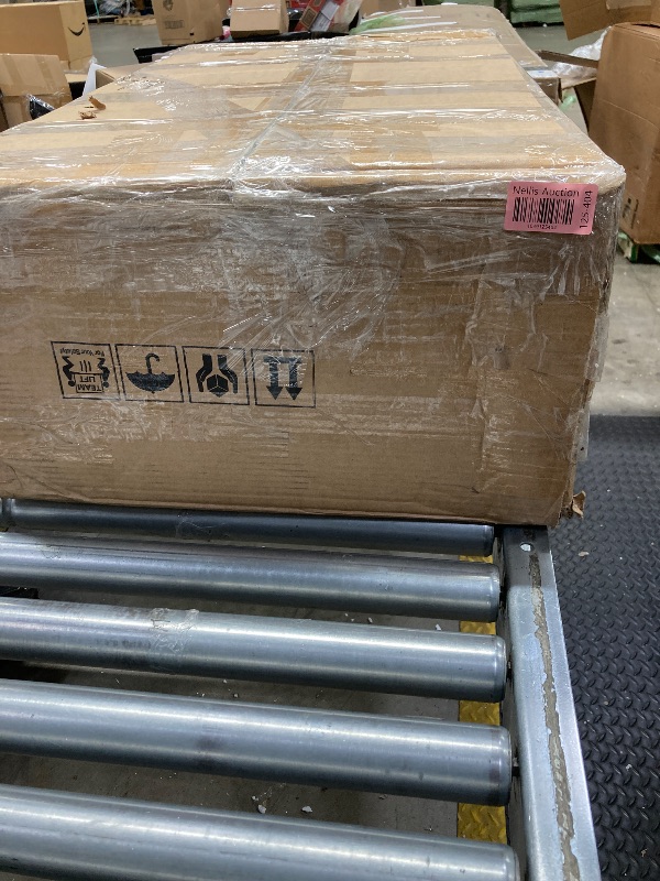 Photo 1 of LITTLE TREE 63" Rustic Oval Dining Table for 4-6, Sturdy MDF Farmhouse Kitchen Table with Metal Strip Base, for Living Room, Office, Restaurant, Multi-Use, Umber