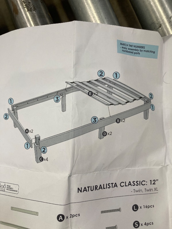Photo 1 of ***(WOOD DAMAGE, CHIPS ALONG LEGS, BOX RIPPED/TORN)*** Mellow Naturalista Classic 12-Inch Solid Wood Platform Bed | Wooden Slats, No Box Spring Needed, Easy Assembly | Twin, 