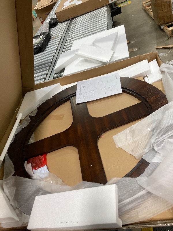 Photo 1 of ***only table***Roundhill Furniture Cylina Solid Wood Glass Top Round Coffee Table with 4 Stools, Espresso