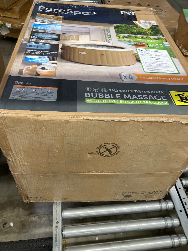 Photo 1 of *Damaged & Missing Parts*INTEX 28425EH PureSpa Bubble Massage Spa Set Outdoor Inflatable Portable Hot Tub, Includes Energy Efficient Spa Cover, Saltwater System Ready, 4 Person, 77in x 28in